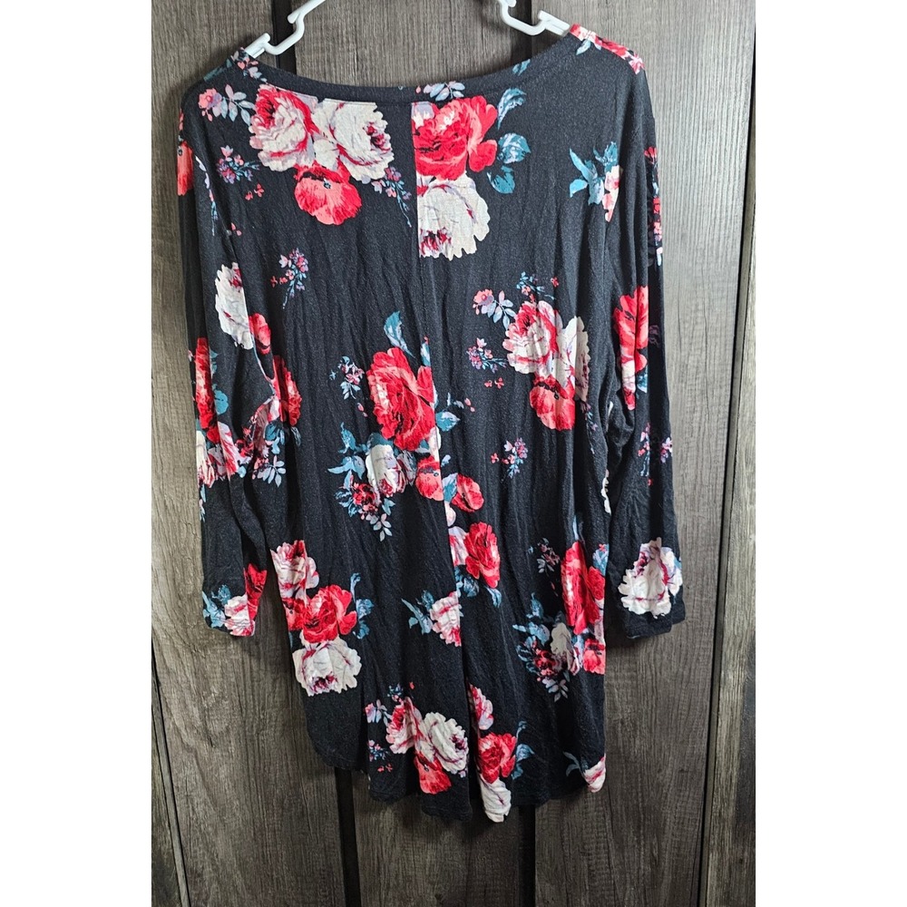 Torrid‎ Black Floral Lace Up Long Sleeve Tunic Top Plus Size 2X